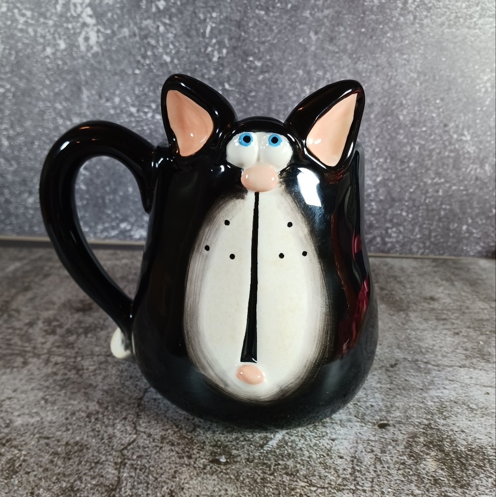Russ Berrie Douglas 3D Black Cat Mug Whimsical